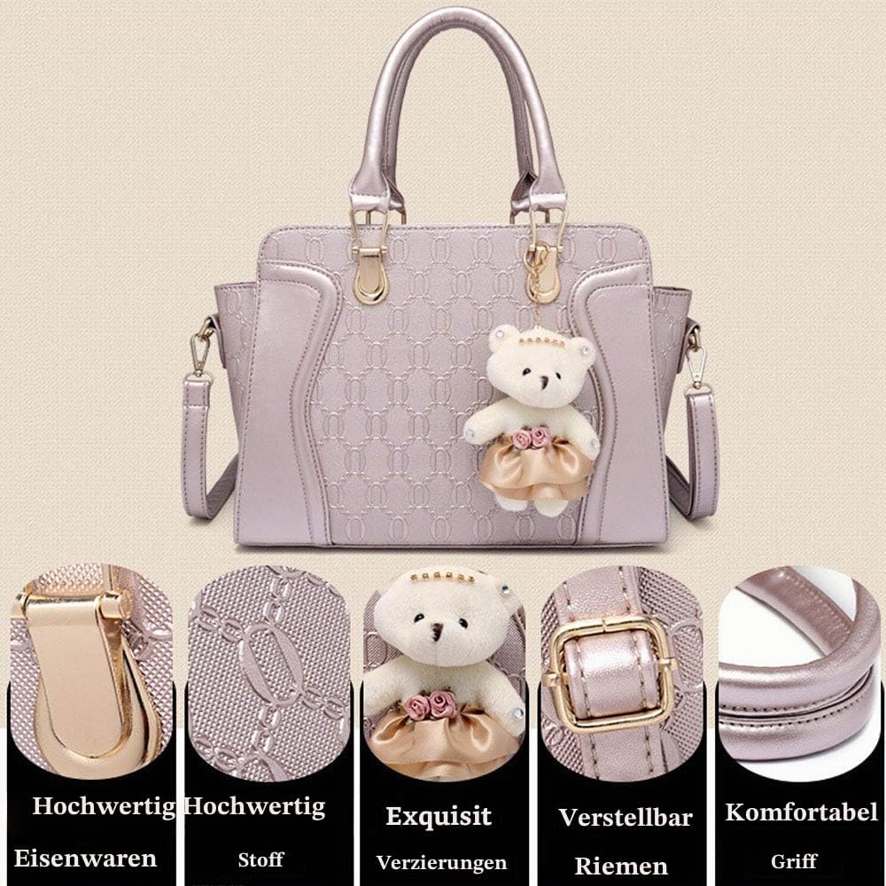 FiveloveTwoDamen 4Tlg. Handtaschen Set Umhängetasche Schultertasche Tasche PU Shopper Clutch Kartenh