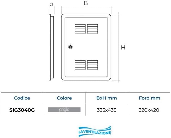 Die Belüftung sig3040g-y Revisionsklappe Gas aus ABS, grau, 335 x 435 mm Grau 335 x 435 mm Einbau-GA