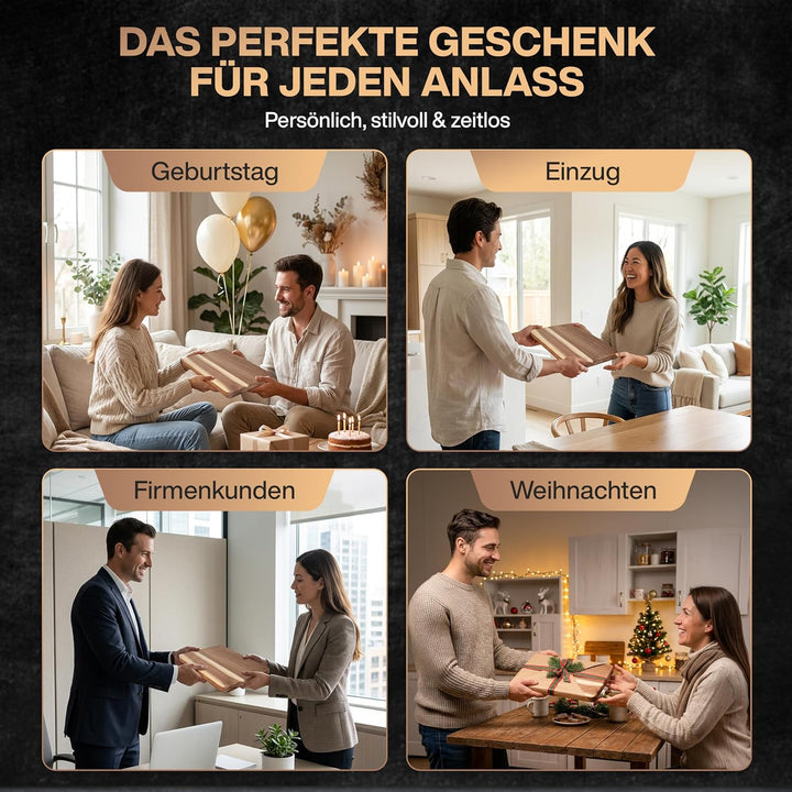Premium Schneidebrett aus Akazienholz mit Saftrille - PERSONALISIERBAR - 40 x 30 x 3 cm - Hochwertig