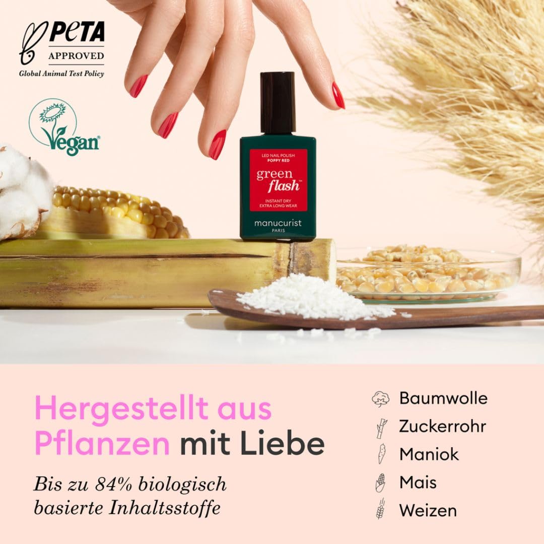 Manucurist Green Flash™ Rot Swchartz Gel Nagellack Hollyhock - Hema Free UV Lack, 12-Free Lack, Bio-