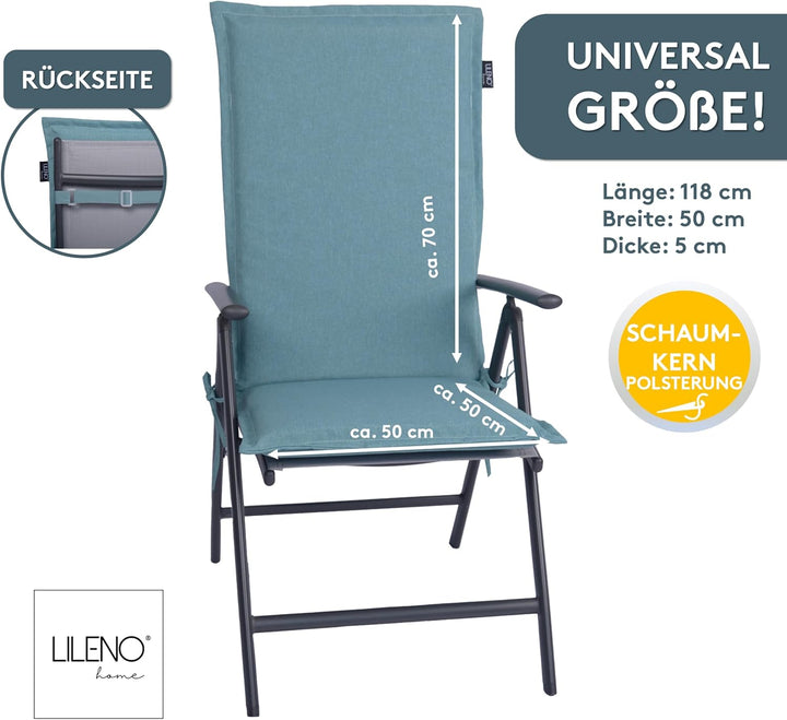 LILENO HOME Gartenstuhl Auflagen als [1er Set - Hochlehner] in Aqua - Bequeme Liegen als Sitzauflage