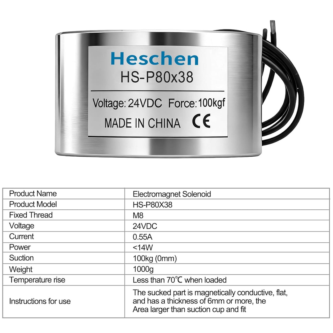 Heschen Elektromagnet-Magnet P80/38, Aussendurchmesser: 80 mm, DC 24 V, 100 kg