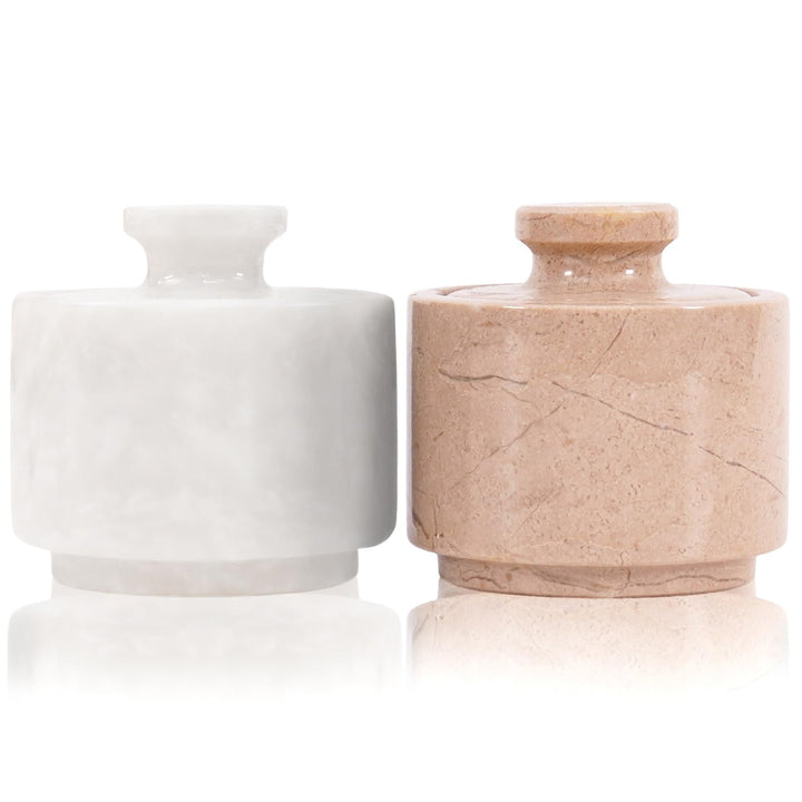 MARBLOUS KRAFTS Marmor-Salzkeller mit Deckel, 7,6 cm, Weiss und Verona Salzhalter, ideale Zucker-, S