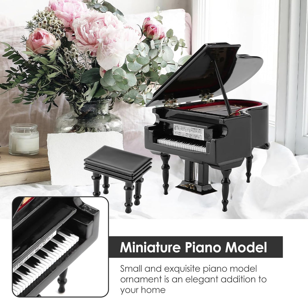 Mini Klavier Deko, Miniatur Klavier aus Holz, Schwarzes Klavier Modell mit Bank und Koffer, Puppenha