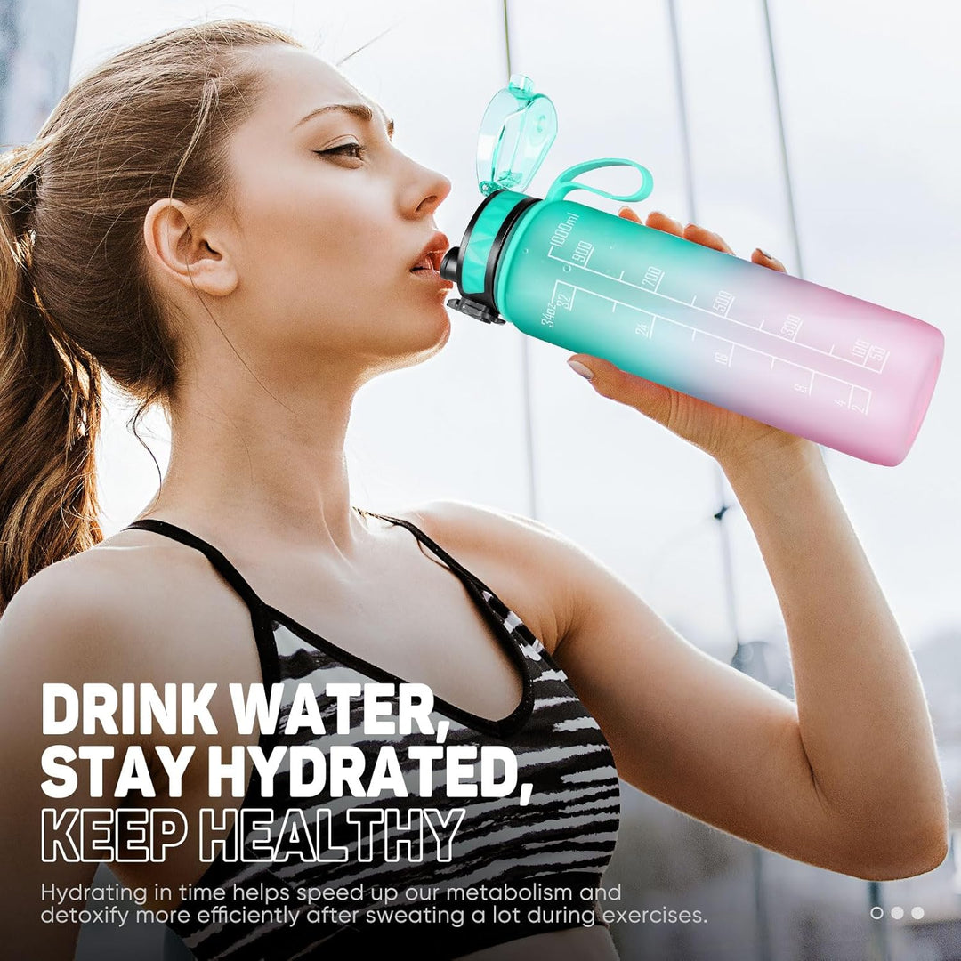 Trinkflasche 1L Sport Wasserflasche [BPA Frei] Trinkflasche mit rutschfest Gummi Grip Geeignet für D