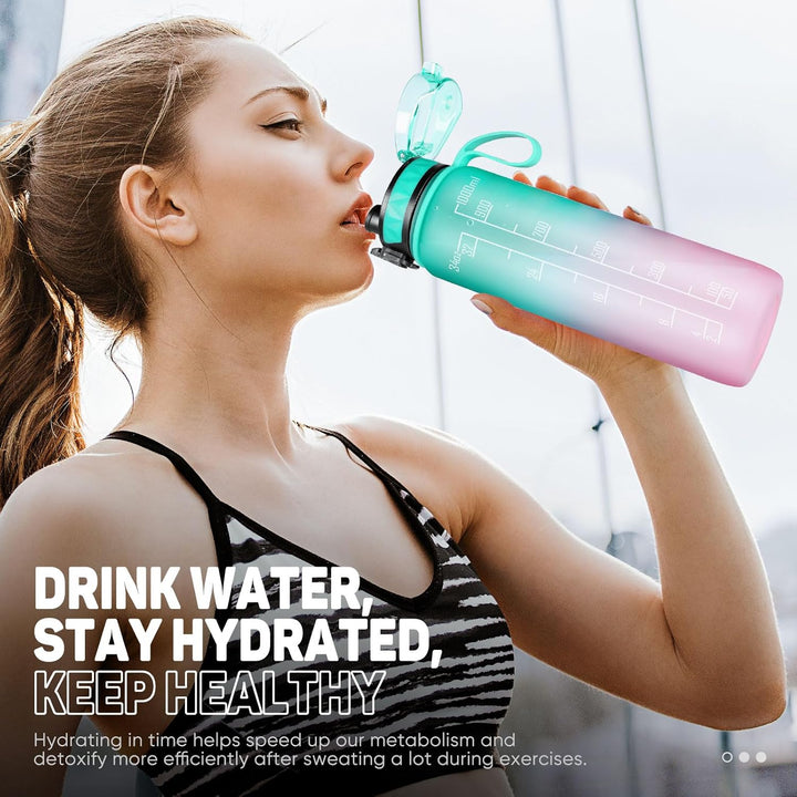 Trinkflasche 1L Sport Wasserflasche [BPA Frei] Trinkflasche mit rutschfest Gummi Grip Geeignet für D