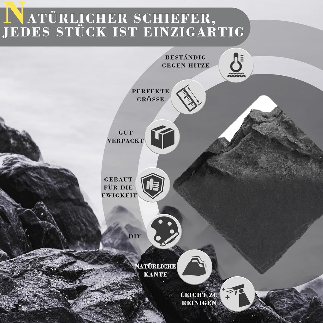 GOH DODD Getränkeuntersetzer us Schiefer mit Metallhalter, 4 Zoll, 8 Stück, Schwarze Stein-Untersetz