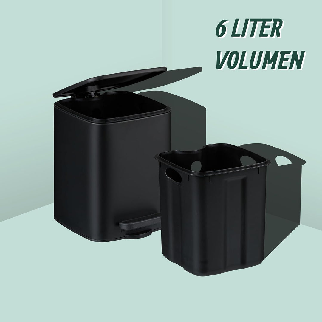 Relaxdays Kosmetikeimer, 6 Liter, Absenkautomatik, entnehmbarer Inneneimer, Metall, Bad Mülleimer mi