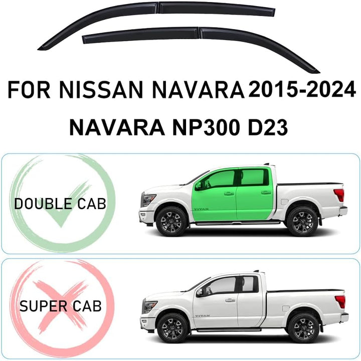 JHCHAN Windabweiser Regenabweiser für Nissan Navara NP300 D23 2015-2022 Doppelkabine Rauch Schwarz R