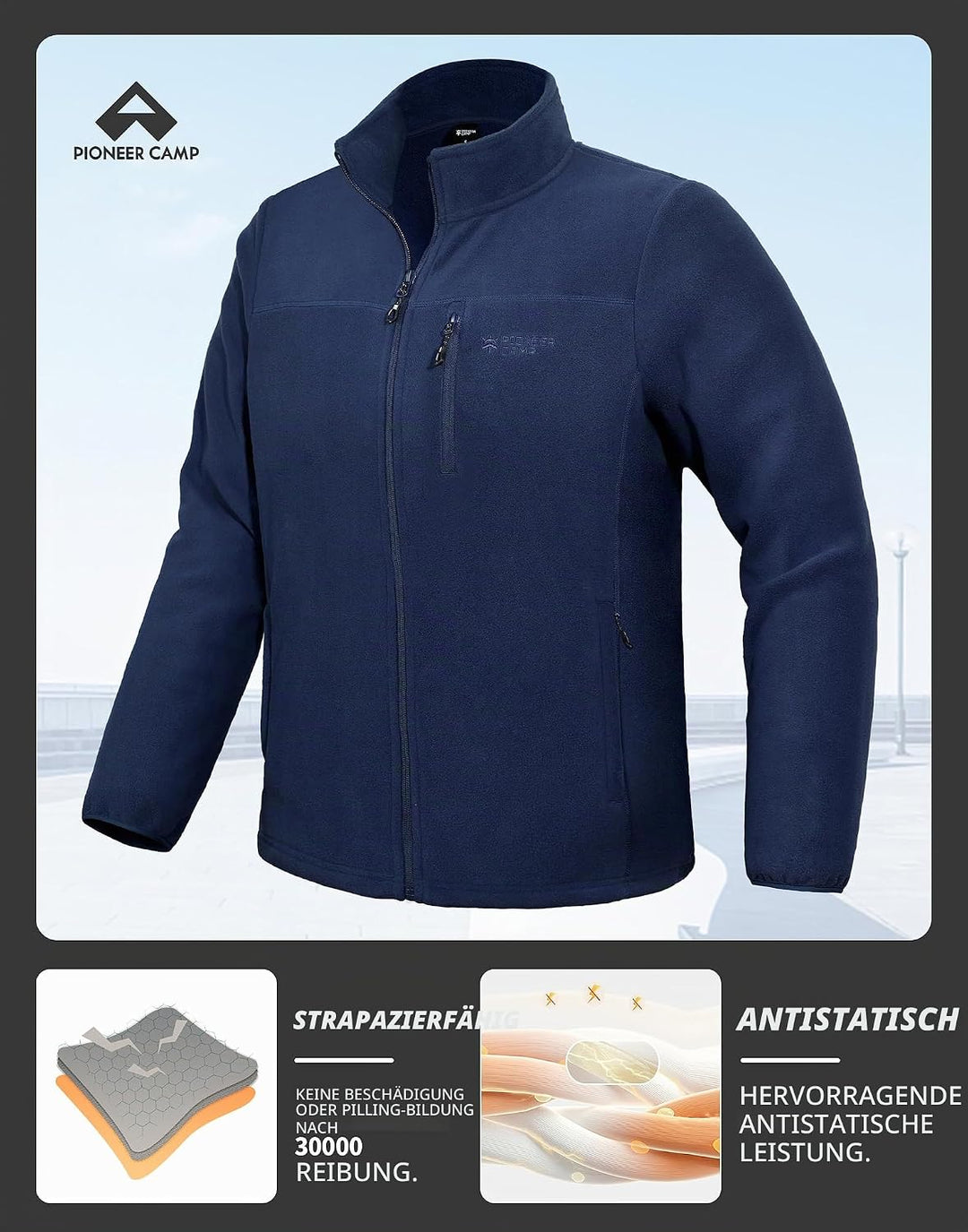 Pioneer Camp Herren Fleecejacke Full Zip Outdoor Polar Leicht Winddicht Jacke mit Reissverschluss M