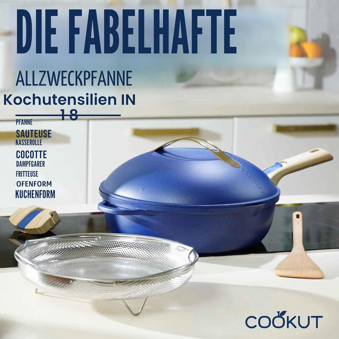 COOKUT - Die fabelhafte 8-in-1-Pfanne – ein einziges Utensil, das Pfanne, Topf, Schmortopf ersetzt –