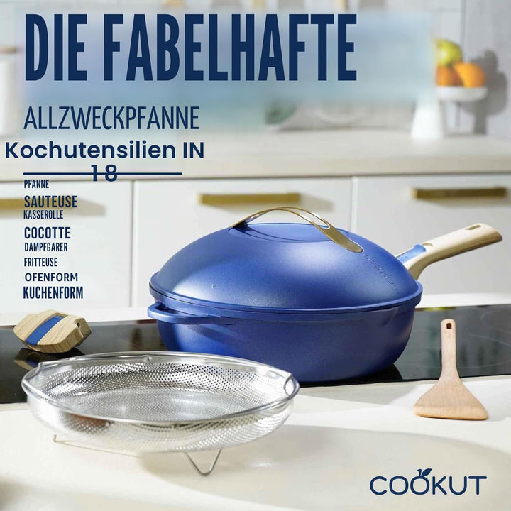 COOKUT - Die fabelhafte 8-in-1-Pfanne – ein einziges Utensil, das Pfanne, Topf, Schmortopf ersetzt –