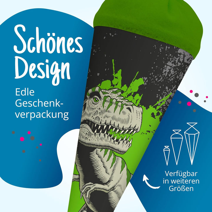 itenga Geschwister Schultüte Zuckertüte T-Rex mit Filzverschluss Schule Einschulung Schulanfang 35 c