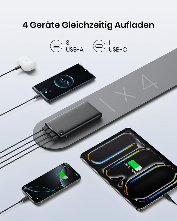 Hiluckey Powerbank 27000mAh Externer Akku: 22,5W Schnellladefunktion Power Bank PD USB C Tragbares H