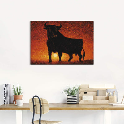 Artland Leinwandbild Wandbild Bild auf Leinwand 70x50 cm Wanddeko Stier Tiere Spanien Stierkampf Kat