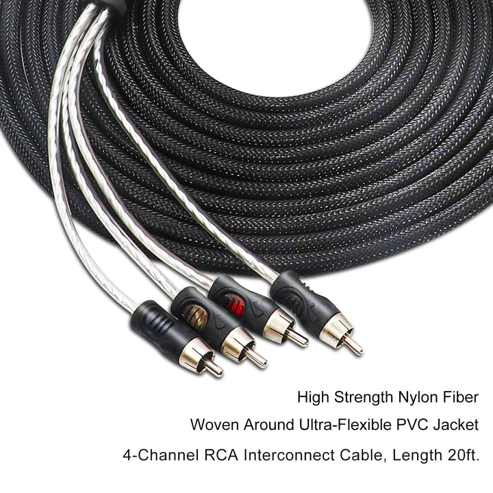 RECOIL PCI420 4-Kanal Cinch Kabel 20 Fuss (6 m) – OFC, 100% sauerstofffreies Kupfer, doppelt geschir