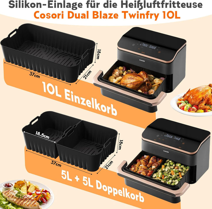 Heissluftfritteuse Zubehör für Cosori Dual Blaze Twinfry XXL 10L, Airfryer Zubehör 2×5L Silikonform