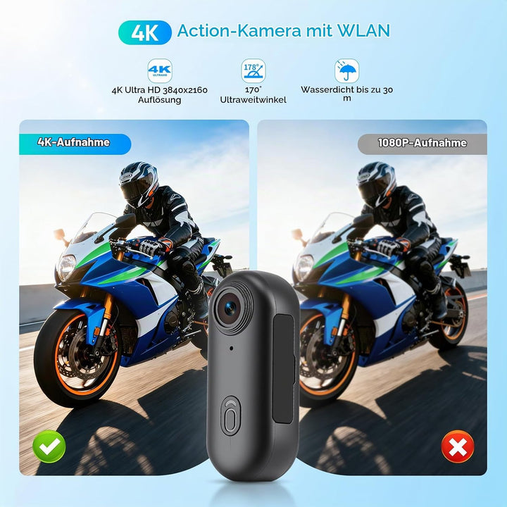 Multifunctional Mini Action Cam WiFi, 4K Bodycam körperkamera,Actionkamera mit 64 GB Speicherkarte,