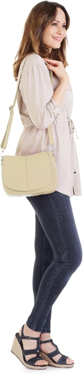 Umhängetasche Echt Leder Damen Made in Italy | Handtasche mit Deckelklappe | elegante Crossbody Bag