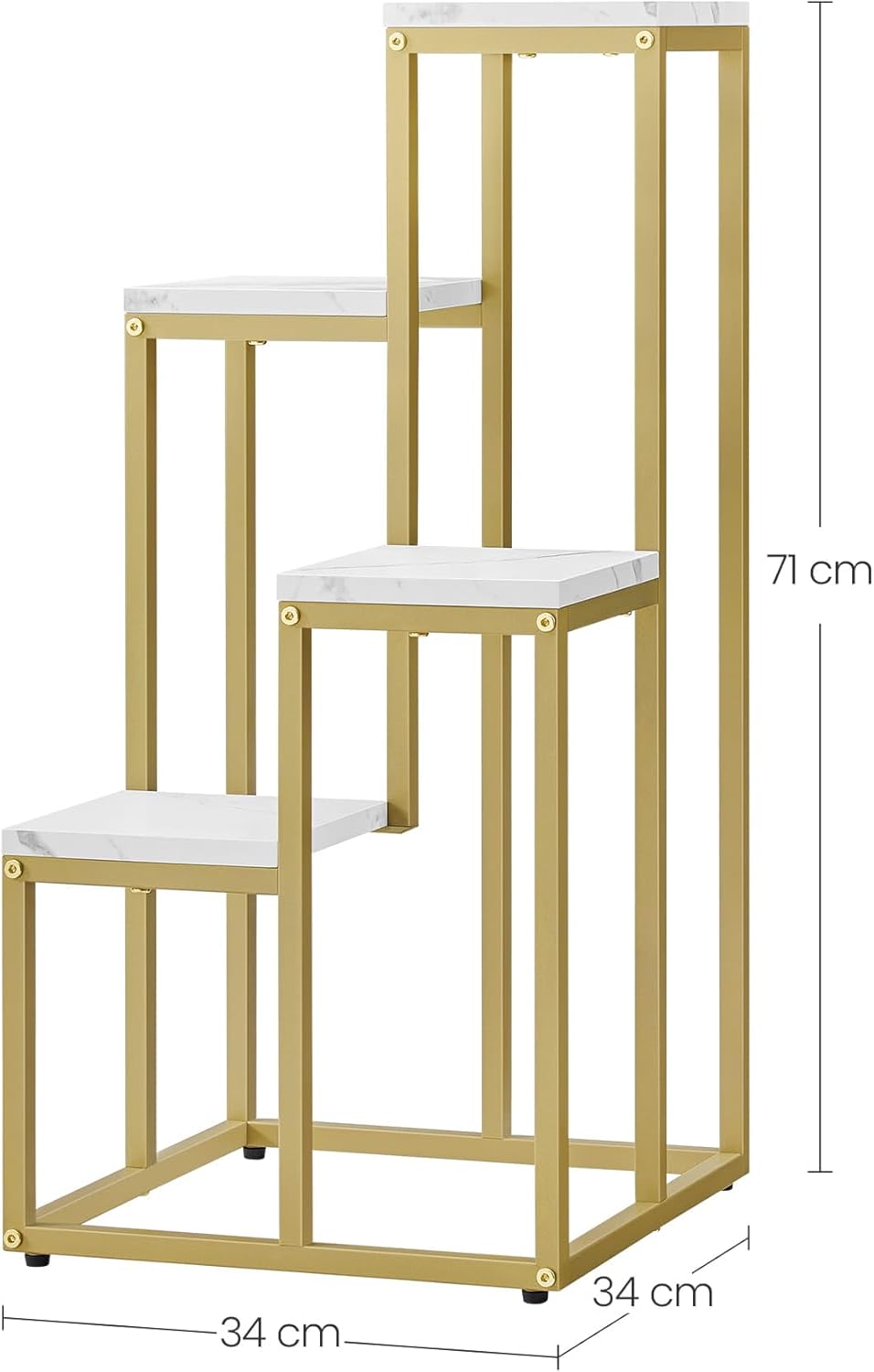 Home Collective Blumentopfregal mit 4 Ebenen in Marmor mit goldenen Beinen für Wohnzimmer Schlafzimm