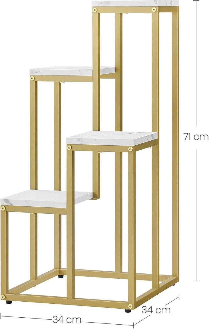 Home Collective Blumentopfregal mit 4 Ebenen in Marmor mit goldenen Beinen für Wohnzimmer Schlafzimm