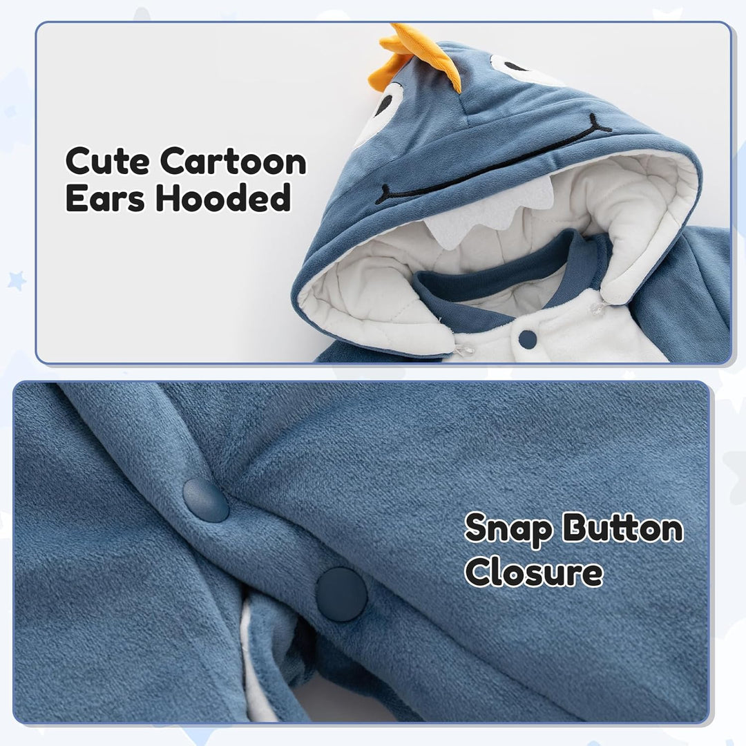 Baby Overall Mit Kapuze Füsslinge Strampler Schneeanzüge Karikatur Unisex Winter Kleidungsset 0-3 Mo