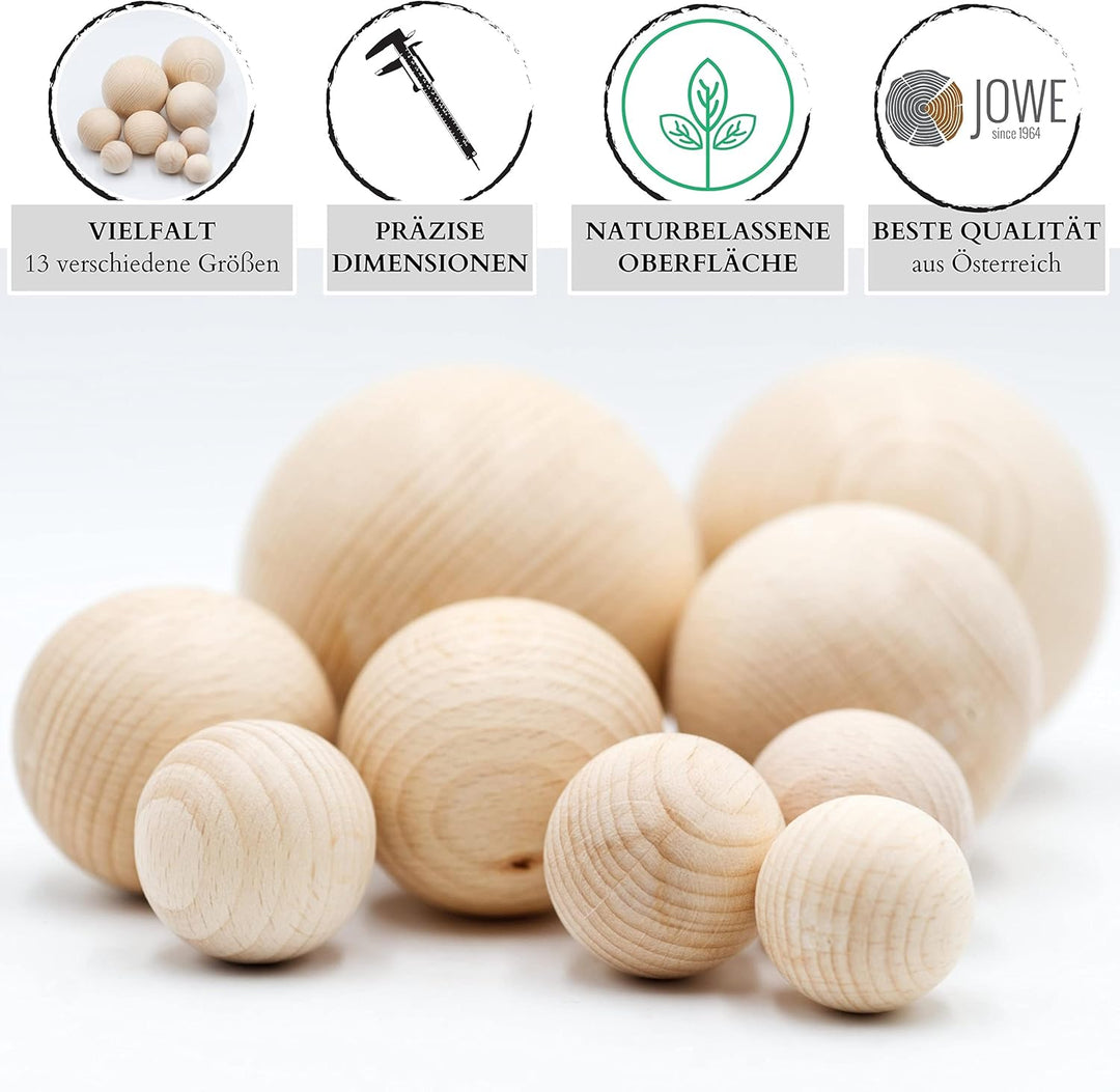 JOWE Holzkugel aus Buche Sortiment ohne Bohrung - 85 Stk Holzkugel aus Buche DM 15-40 mm Sortiment 1