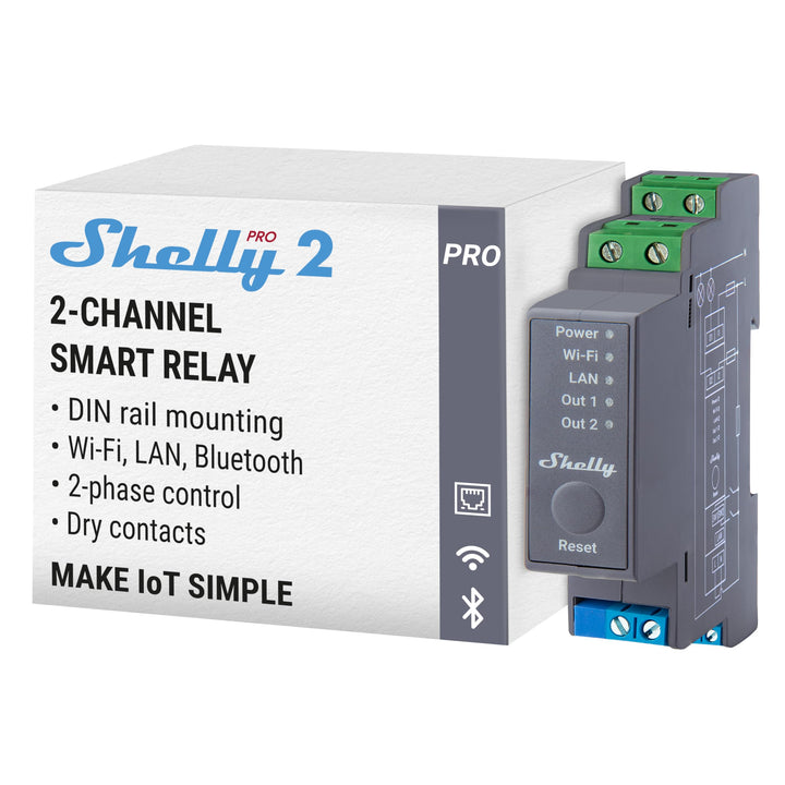 Shelly Pro 2 | Wlan, LAN & Bluetooth 2 Kanäle Smart Relais | Haus- & Gebäudeautomation |Alexa & Goog