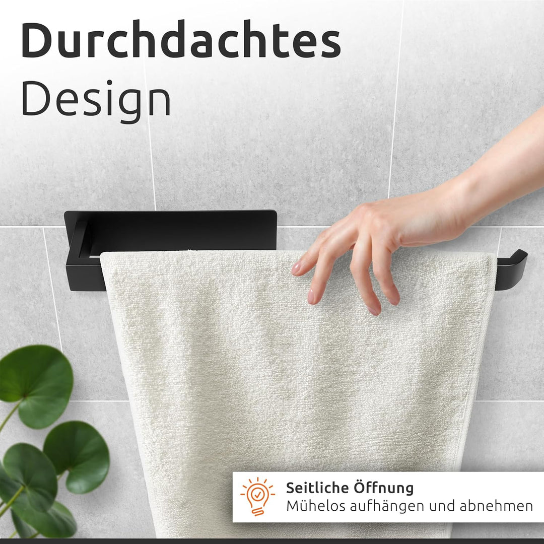 ECENCE Handtuchhalter ohne Bohren selbstklebend Schwarz 38cm - Moderne Handtuchstange aus Edelstahl