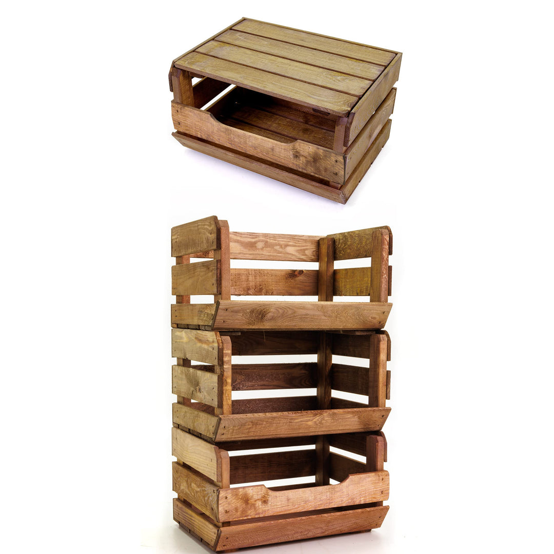 Stapelkisten Obst Gempse Kartoffeln Allzweck Küche/Kiste Holz imrägniert 4-er Set/oben mit Deckel