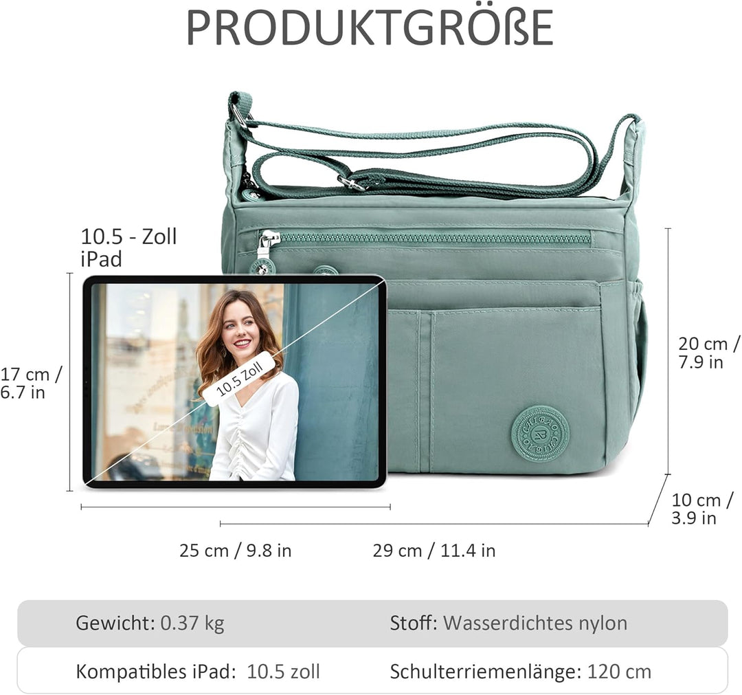 DIRRONA Beiläufig Damen Umhängetasche Multi Pocket Crossbody Bag Mittelgrosse Umhängetasche Aus Nylo