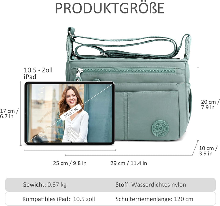 DIRRONA Beiläufig Damen Umhängetasche Multi Pocket Crossbody Bag Mittelgrosse Umhängetasche Aus Nylo