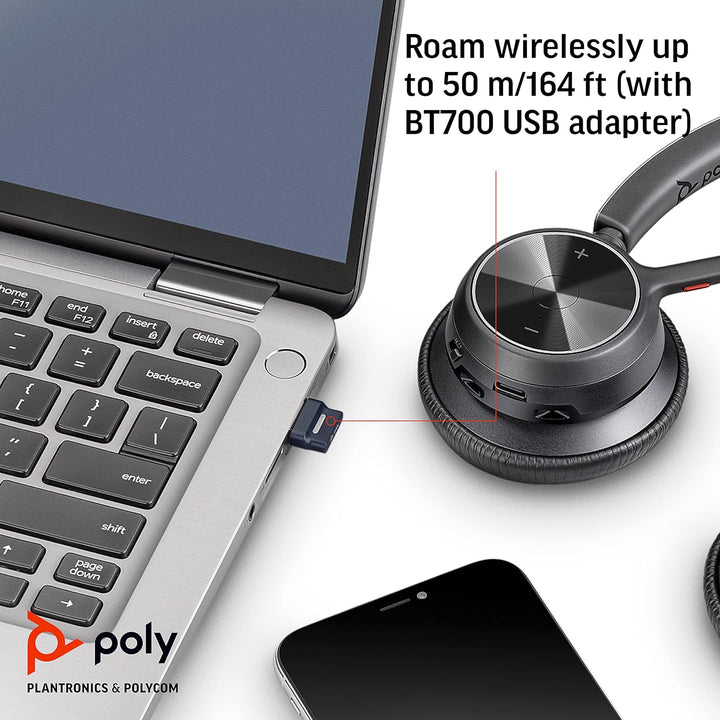 Poly – schnurloses Voyager 4320 UC-Headset (Plantronics) – Kopfhörer mit Mikrofonarm – USB-A-Bluetoo