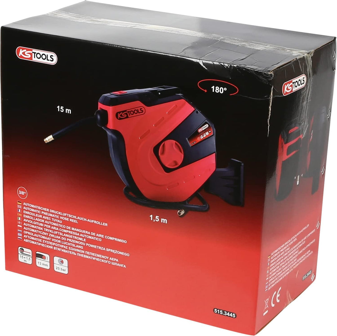 KS Tools 515.3445 Automatischer Druckluftschlauch-Aufroller, Ø 13mm x 15m
