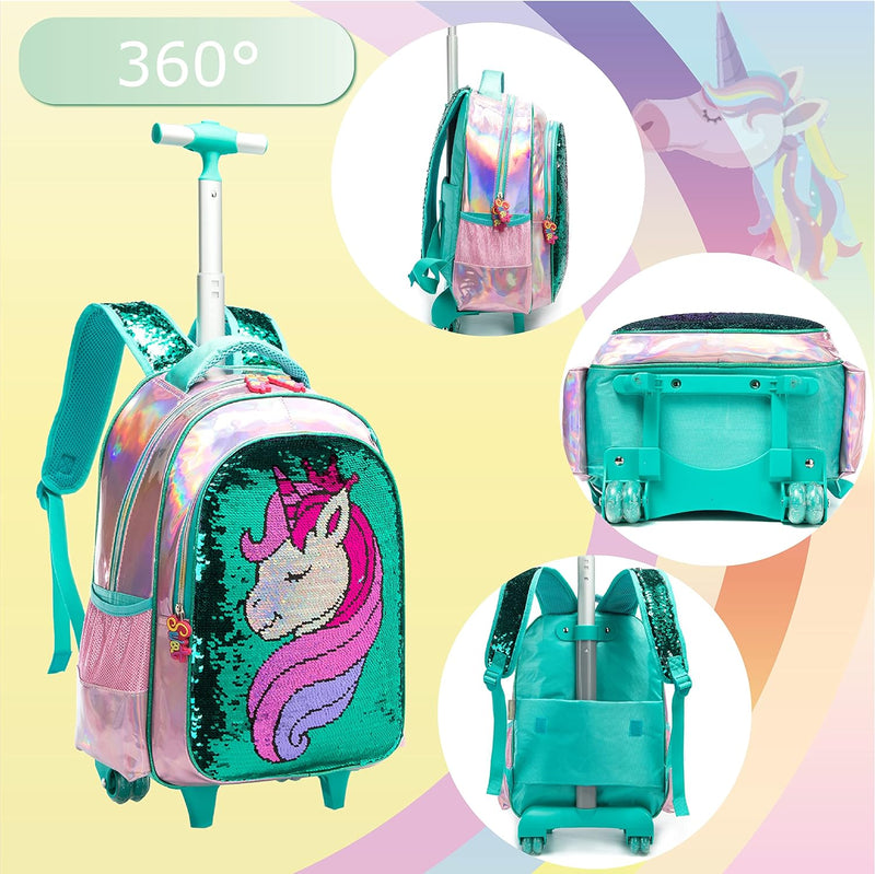 HTgroce Kinder Rollrucksack Schultaschen für Mädchen College Student Reise Reise Schule Kinder, Klei