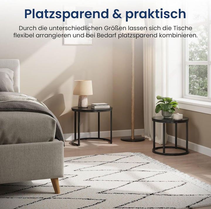 Home Collective Couchtisch 2er Set rund aus Holz, Wohnzimmertisch Modern, Beistelltisch Set 2 in 1 m