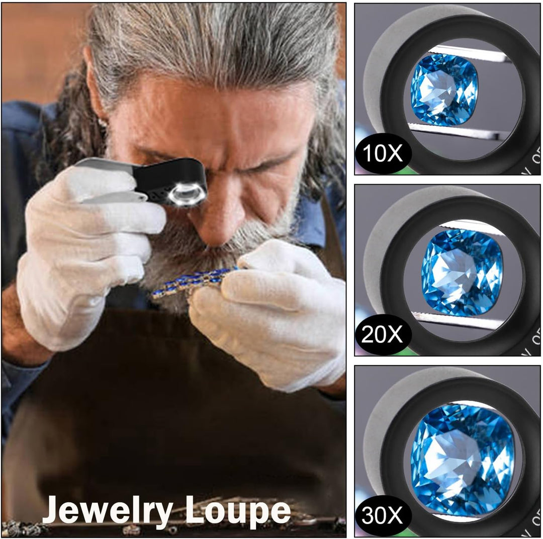 Mini-Taschenlupe, tragbar, mit 6 LED-UV-Lichtern, beleuchtete Lupe für Schmuck, Diamanten, Edelstein