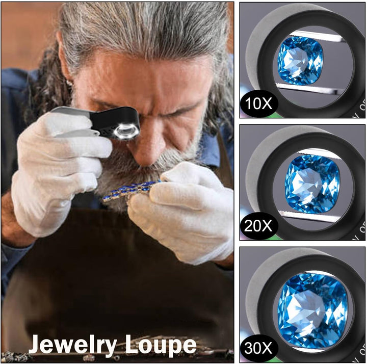Mini-Taschenlupe, tragbar, mit 6 LED-UV-Lichtern, beleuchtete Lupe für Schmuck, Diamanten, Edelstein