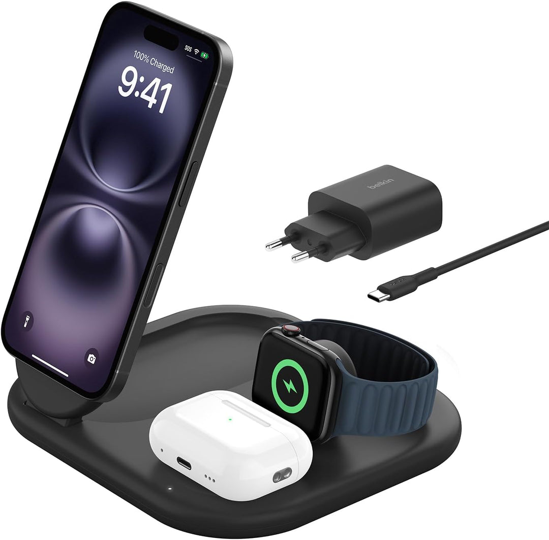 Belkin BoostCharge Ladegerät induktive 3-in-1 Ladestation Qi2, 15 W, klappbar MagSafe-kompatibles St