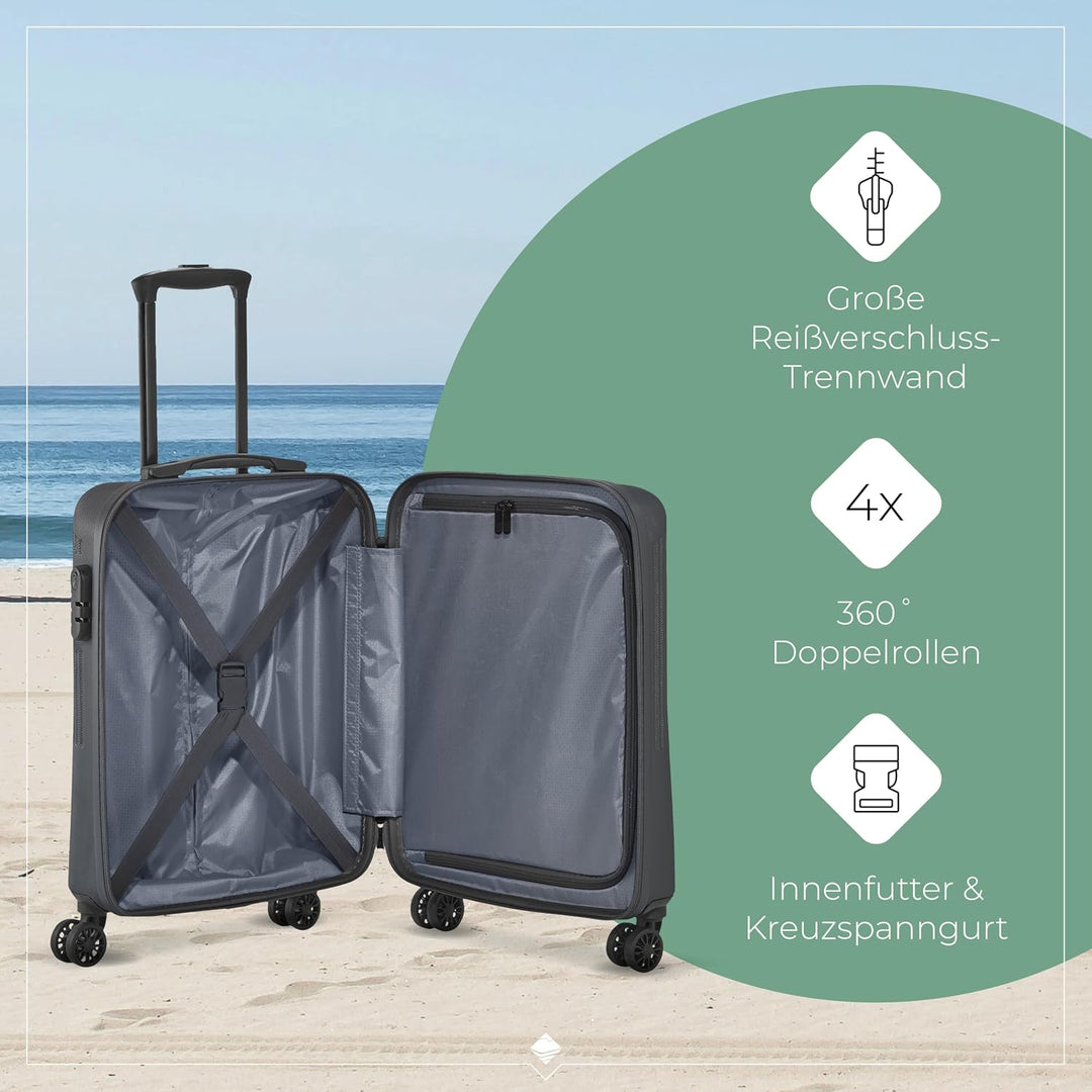 travelite 4-Rad Koffer Set 3 teilig Grössen L/M/S, Gepäck Serie BALI: ABS Hartschalen Trolleys mit T