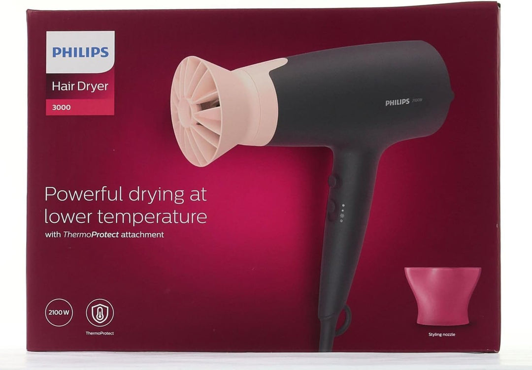 Philips Series 3000 Haartrockner mit ThermoProtect Aufsatz - 2100W, Ionisierungsfunktion, 6 Hitze- u