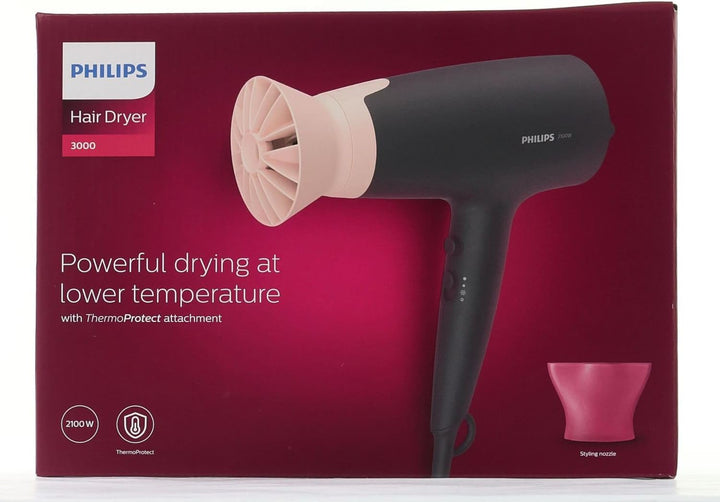 Philips Series 3000 Haartrockner mit ThermoProtect Aufsatz - 2100W, Ionisierungsfunktion, 6 Hitze- u