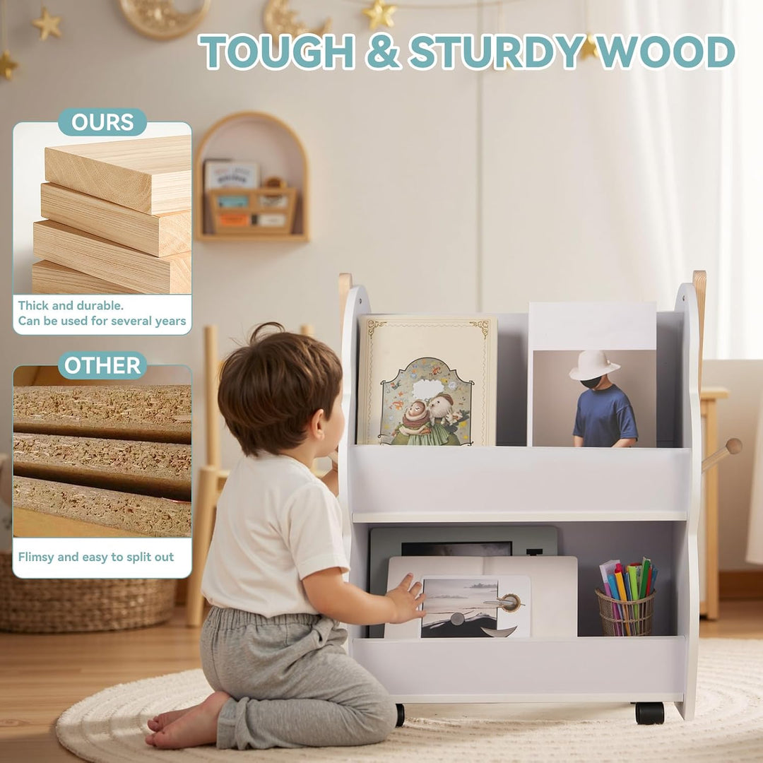 Bücherregal, Bücherregal, Aufbewahrung aus Holz, 2-in-1, Mini-Regal für Kinder Jungen und Mädchen vo