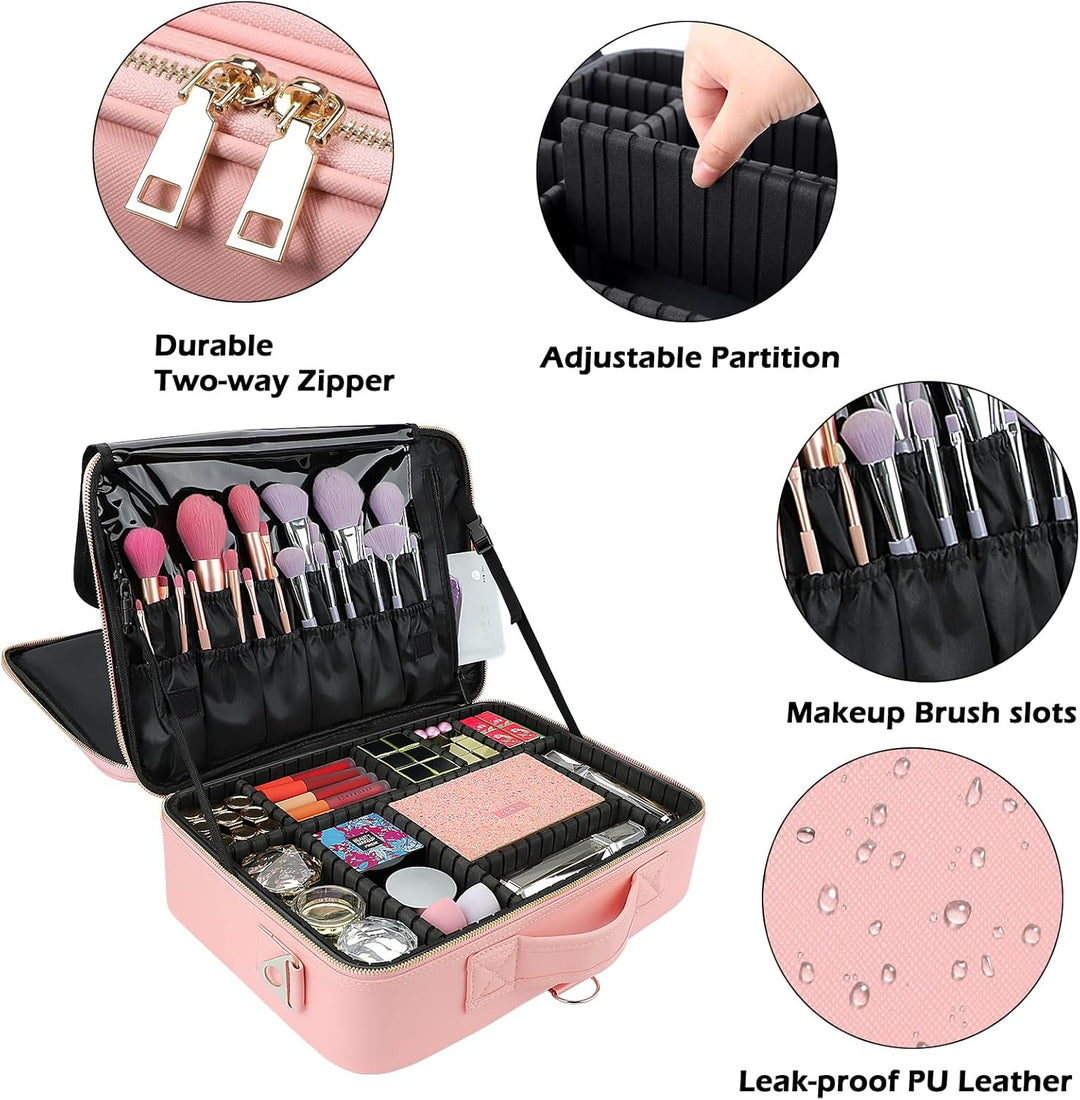 Kosmetiktasche, 3 Lagen Grosse Kapazität Professionelle PU Leder Make Up Organizer Tasche wasserdich