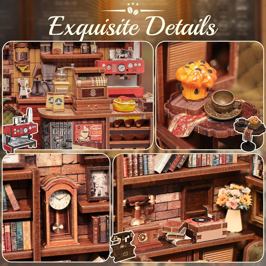 CUTEBEE Book Nook Kit – DIY Miniatur Haus Puppenhaus Modellbau Kit für Erwachsene mit LED-Licht, 3D