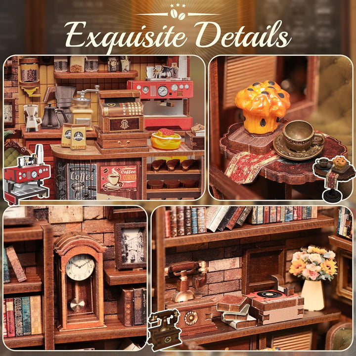 CUTEBEE Book Nook Kit – DIY Miniatur Haus Puppenhaus Modellbau Kit für Erwachsene mit LED-Licht, 3D