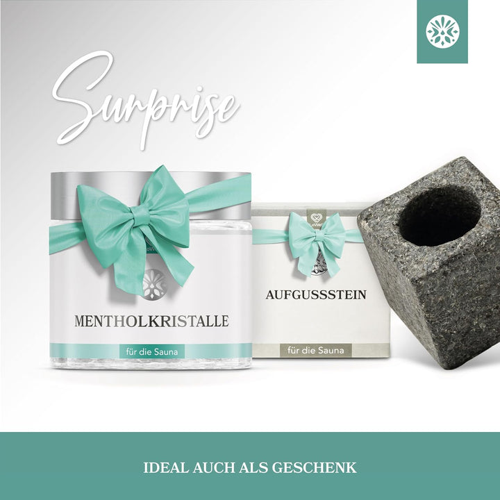 LoWell - Sauna Set Mentholkristalle 100g + Aufgussstein - Perfekte Kombination und Ideal als Geschen
