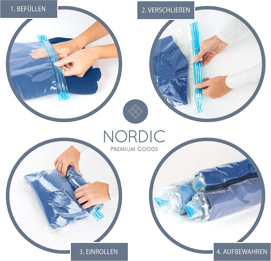NORDIC® Vakuumbeutel zum Rollen - 10 STK. in 3 Grössen - Praktische Kompressionsbeutel - Wiederverwe