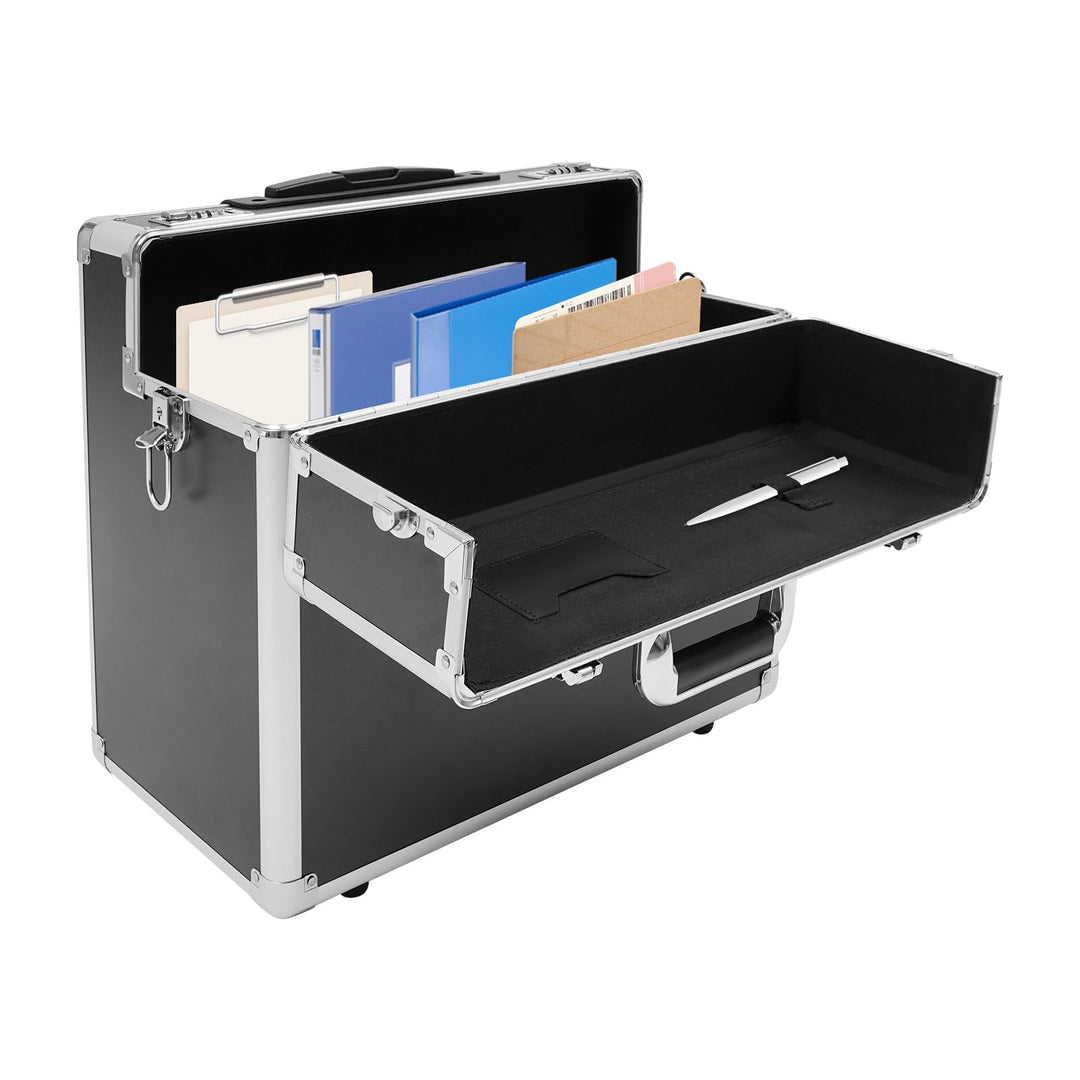 Pilotenkoffer 48,5×23×39 cmRollbarer Aktenkoffer mit Teleskopstange Rollen &amp; Kombinationsschloss Sic