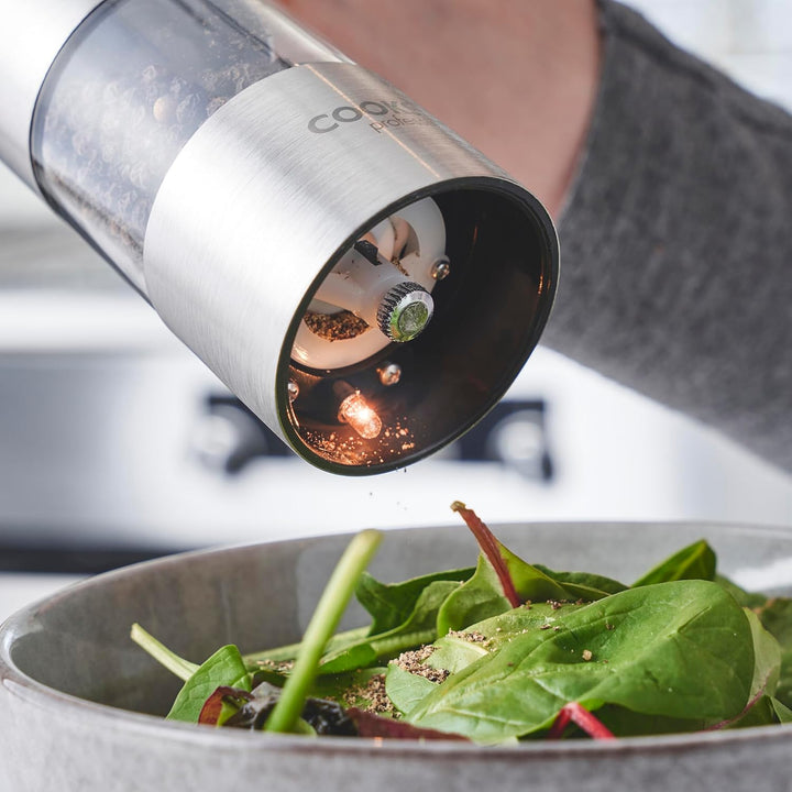 Cooks Professional batteriebetriebene Salz- und Pfeffermühle im Set mit verstellbarem Mahlgrad, einf